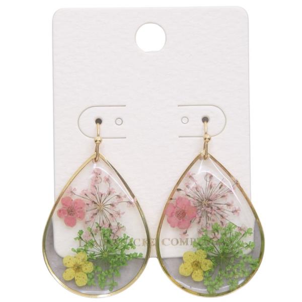 ENCAPSULATED FLOWER TEARDROP DANGLE EARRING