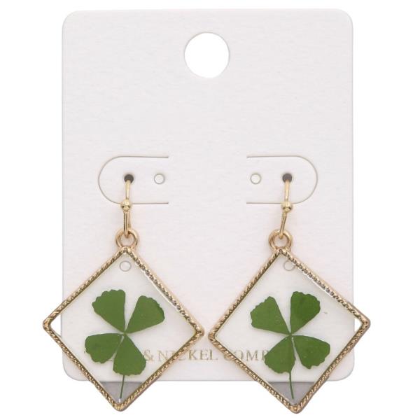 CLOVER LEAF RHOMBUS SHAPE DANGLE EARRING