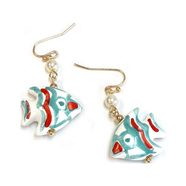 CERAMIC FISH WITH PEARL DROP EARRING