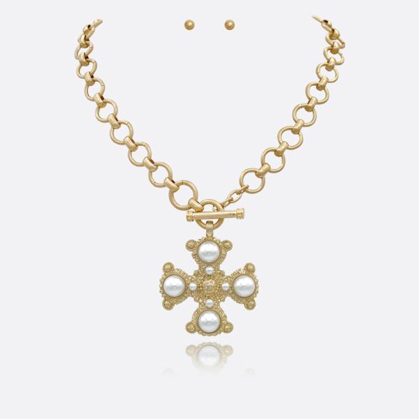 STATEMENT CROSS WITH OPAL STONE NECKLACE