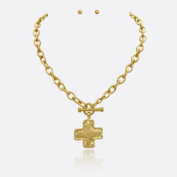 CROSS PENDANT CHAIN NECKLACE EARRING SET
