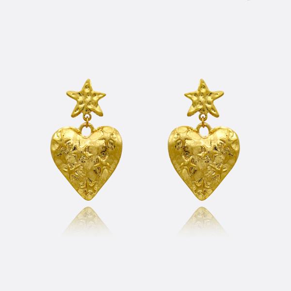 HEART W STAR EMBOSSED EARRING