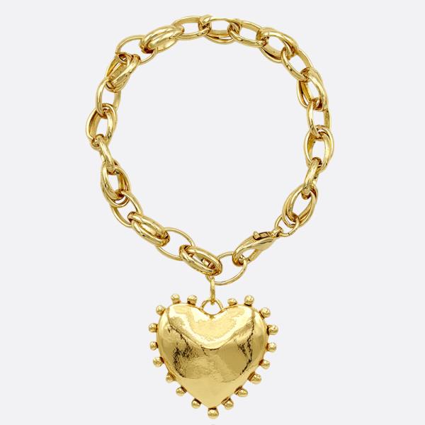 METAL LINK CHAIN HEART CHARM BRACELET