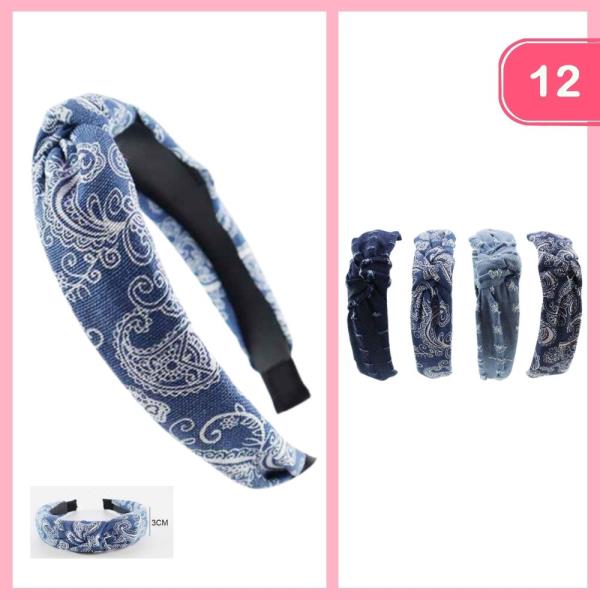 DENIM PATTERN KNOTTED HEADBAND (12 UNITS)