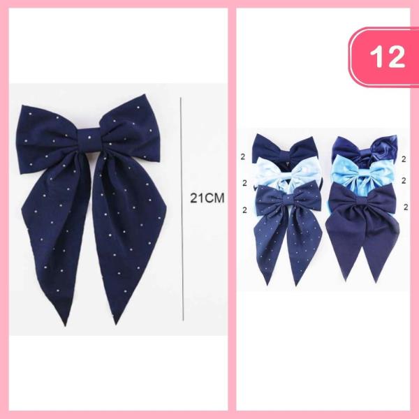MIXED POLKA DOT SOLID COLOR HAIR BOWS (12 UNITS)