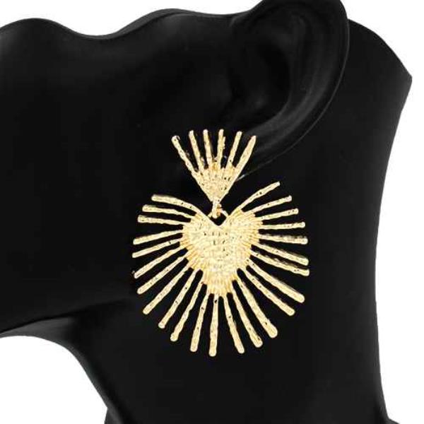 TEXTURED METAL HEART RADIANT DANGLE EARRING