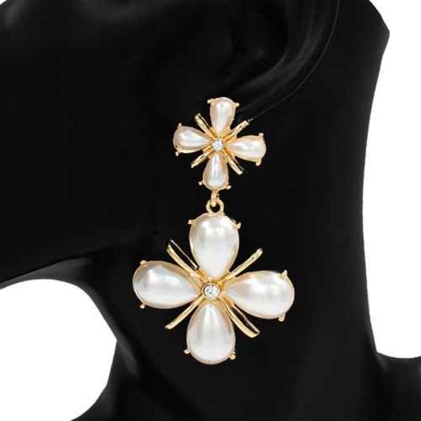 TEXTURED METAL FLOWER DANGLE EARRING