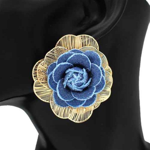 TEXTURED METAL FABRIC FLOWER STUD EARRING