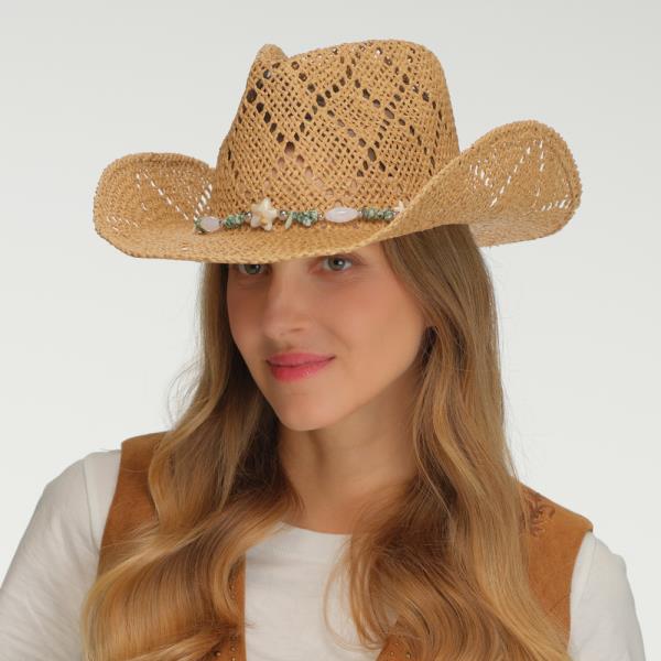 CC PAPER COWBOY HAT WITH STARFISH AND BEADED BAND