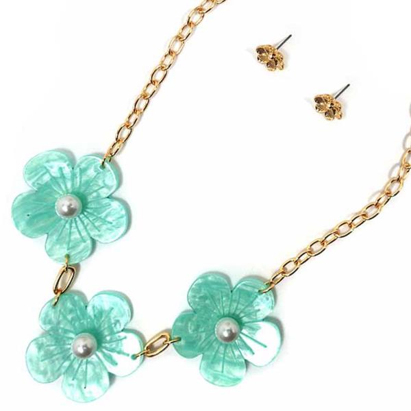 FLOWER PENDANT CHAIN NECKLACE EARRING SET