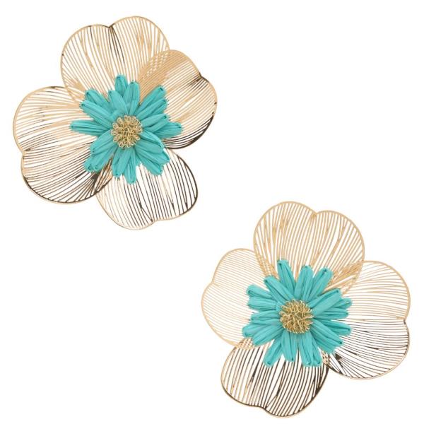 RAFFIA WIRE FLOWER METAL EARRING