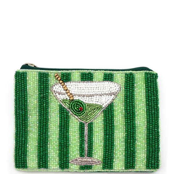 ST PATRICK’S DAY MARTINI GLASS GRAPHIC SEED BEAD COIN PURSE BAG