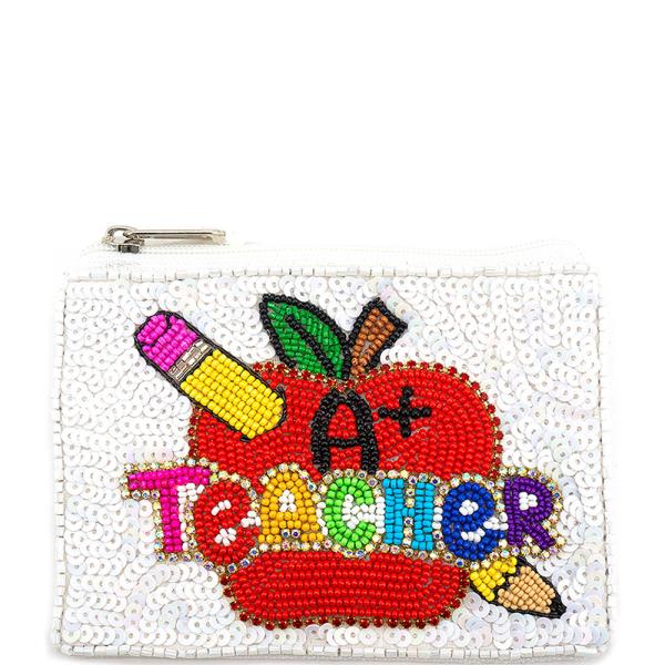 SEED BEAD TEACHER APPLE PENCIL LETTER COIN PURSE BAG