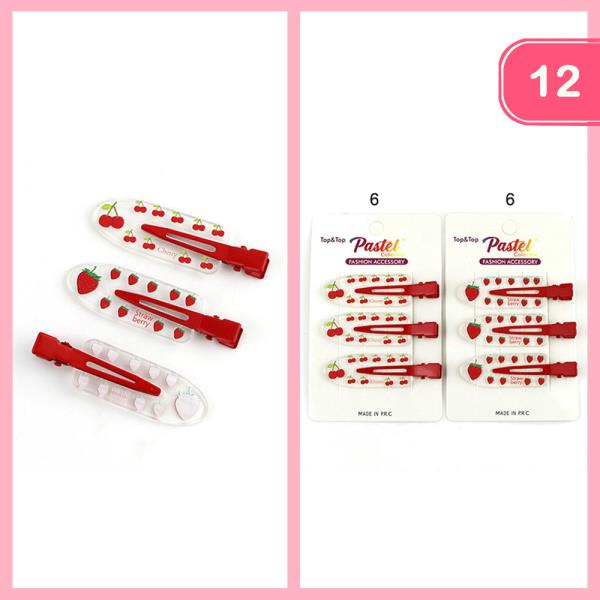 STRAWBERRY PRINT HAIR CLIPS (12 UNITS)