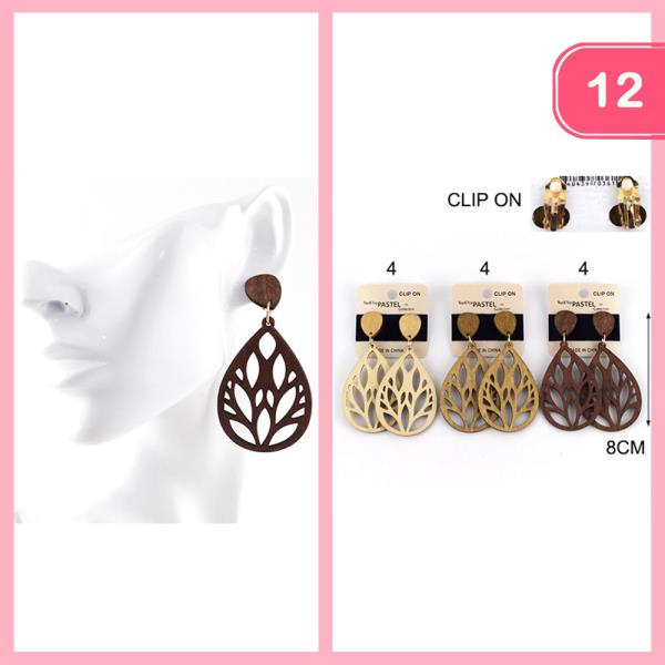 POST WOODEN DANGLE EARRING (12 UNITS)
