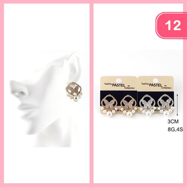 RHINESTONE BUTTERFLY PEARL POST EARRING (12 UNITS)