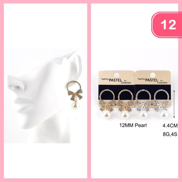 RHINESTONE BOW POST DANGLE EARRING (12 UNITS)