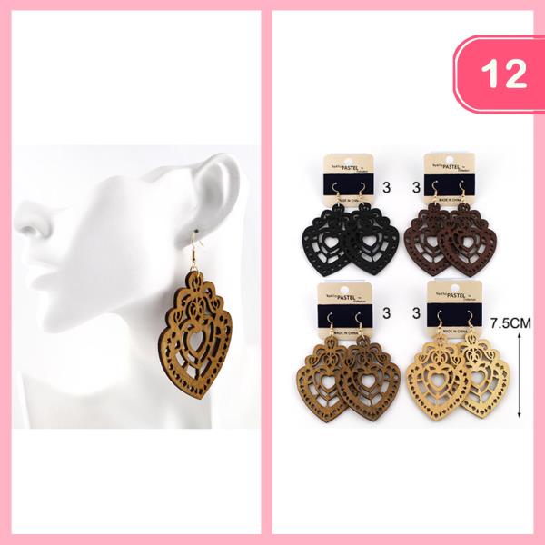 WOODEN DANGLE EARRINGS (12 UNITS)