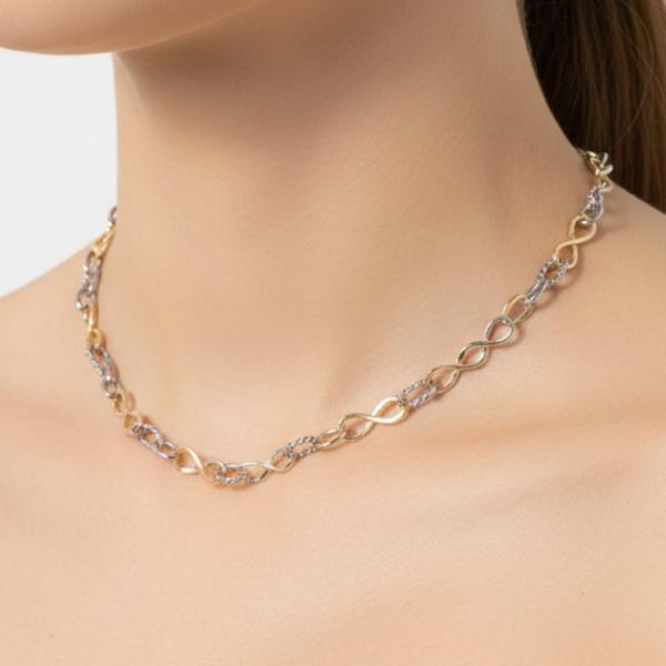 TWO TONE RHINESTONE GOLD DIPPED OVAL LINK CHAIN NECKLACE
