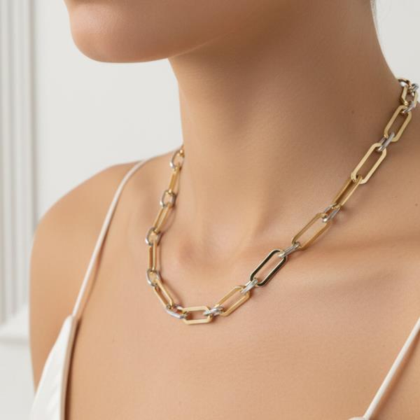 TWO TONE MIXED GOLD DIPPED OVAL LINK CHAIN NECKLACE