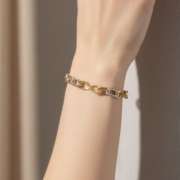 TWO TONE RHINESTONE GOLD DIPPED OVAL LINK CHAIN BRACELET