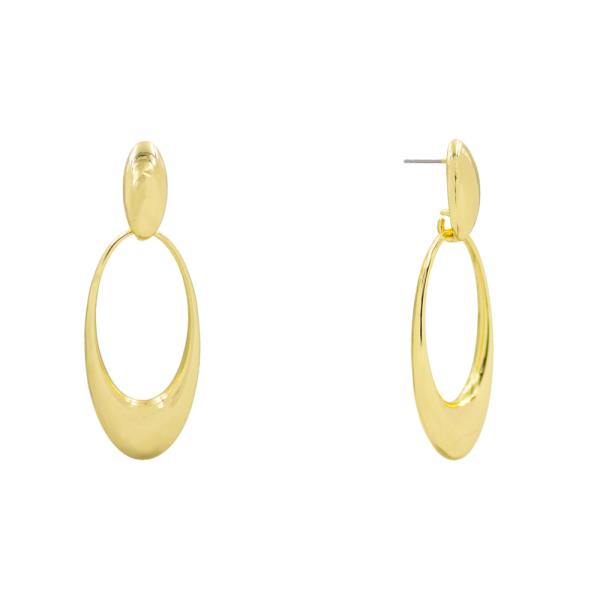 METAL OVAL DANGLE EARRING