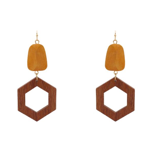 WOOD HEXAGON DROP DANGLE EARRING