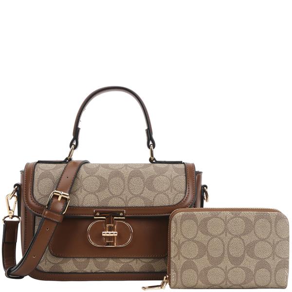 2IN1 OVAL PATTERN HANDLE SATCHEL W WALLET SET