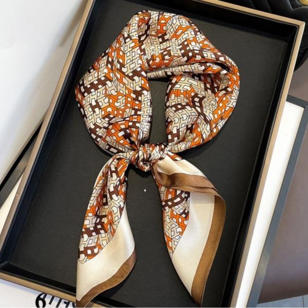 MONOGRAM FRAME MIX PATTERN SILKY BANDANA NECK SCARF