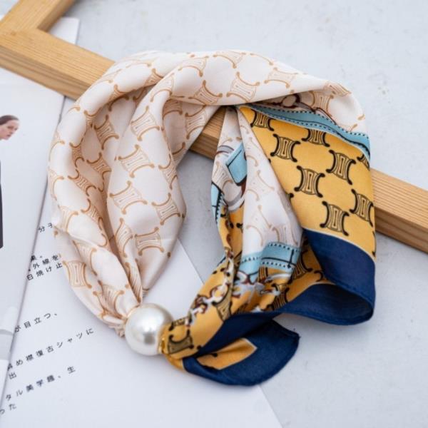 MONOGRAM GEOMETRIC PATTERN SILKY BANDANA NECK SCARF