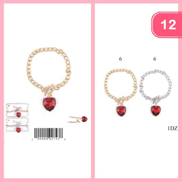TOGGLED HEART CHARM BRACELET (12 UNITS)