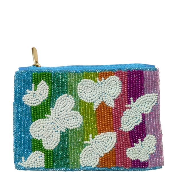 BUTTERFLY STRIPE SEED BEAD COIN PURSE BAG