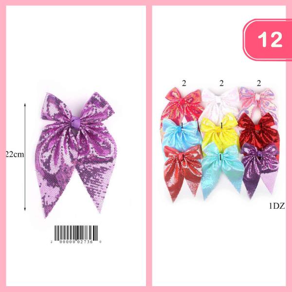 SEQUINS LONG TAIL HAIR BOW (12 UNITS)