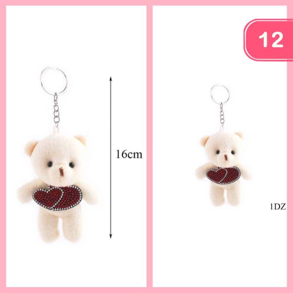 VALENTINES DAY RHINESTONE HEART BEAR  KEYCHAIN (12 UNITS)