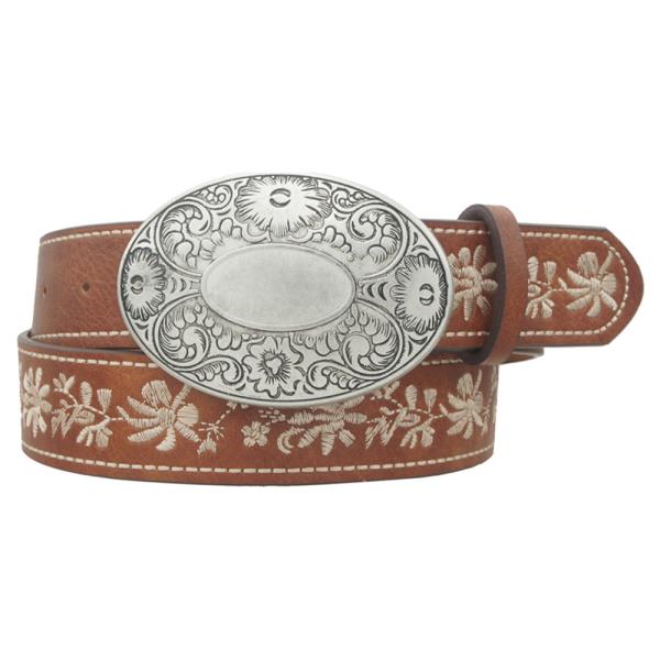 SW FADED BLOOM OVAL BUCKLE EMBROIDERED STRAP BELT