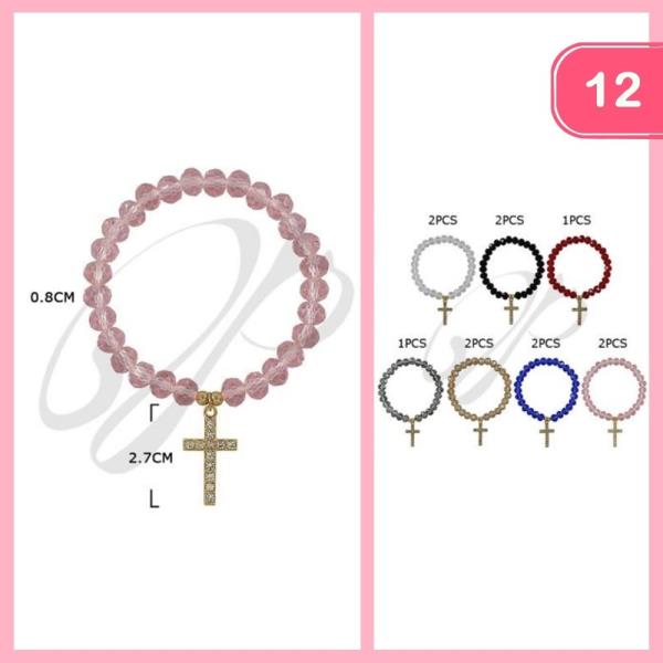 BEADED CROSS PENDANT BRACELET (12 UNITS)