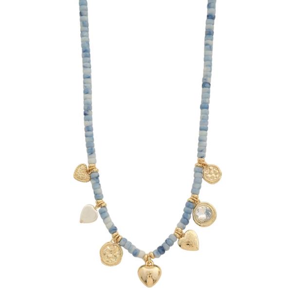 HEART MULTI CHARM BEADED NECKLACE