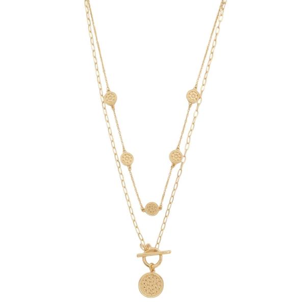 COIN CHARM TOGGLE CLASP LAYERED METAL NECKLACE