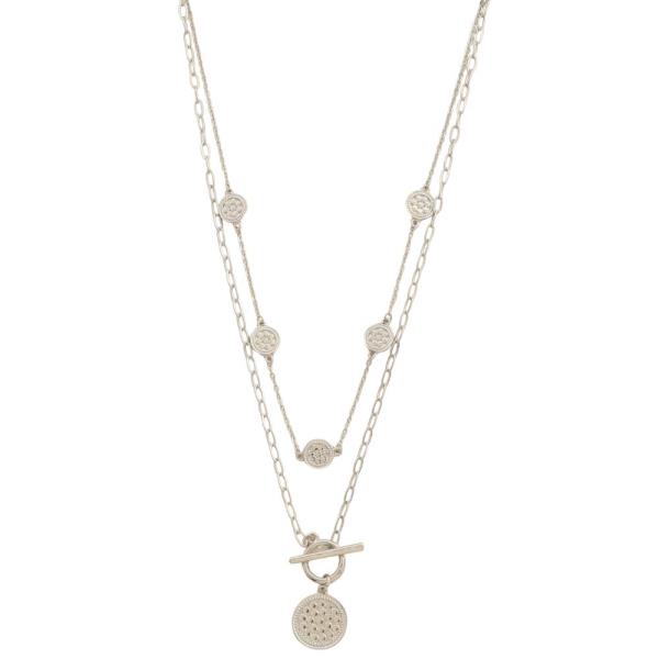 COIN CHARM TOGGLE CLASP LAYERED METAL NECKLACE