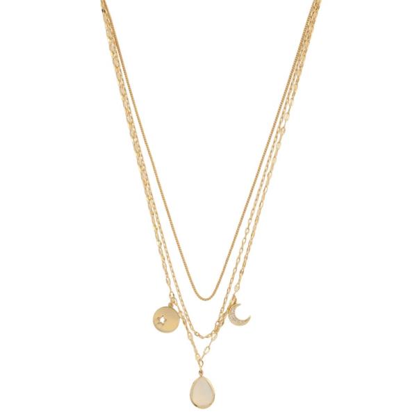 TEADROP MOON CHARM LAYERED NECKLACE