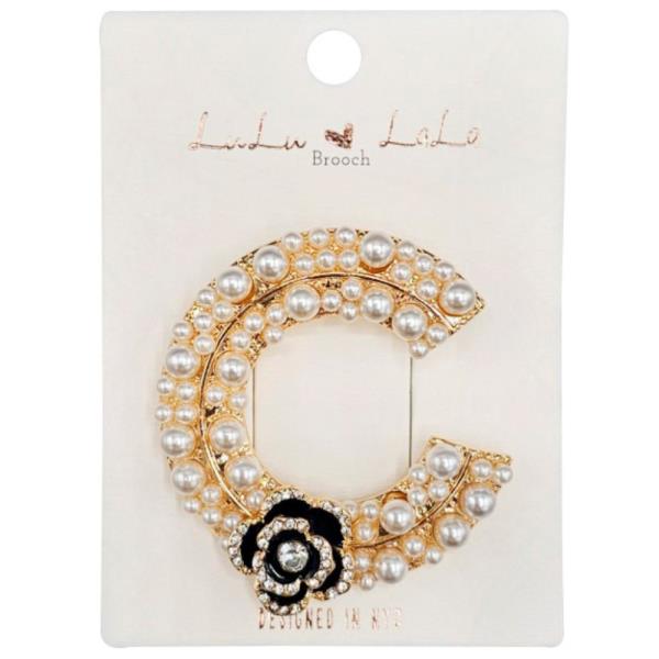 PEARL BEAD FLOWER METAL BROOCH