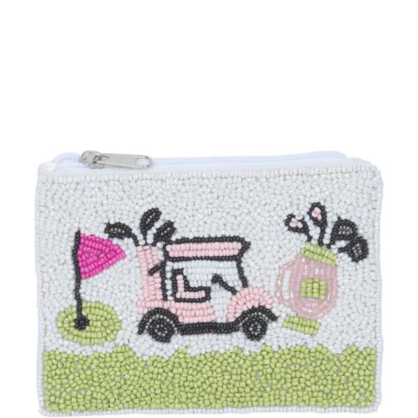 GOLF CART FLAG GRAPHIC SEED BEAD COIN PURSE BAG