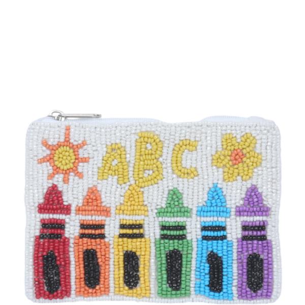 ABC CRAYON SEED BEAD COIN PURSE BAG