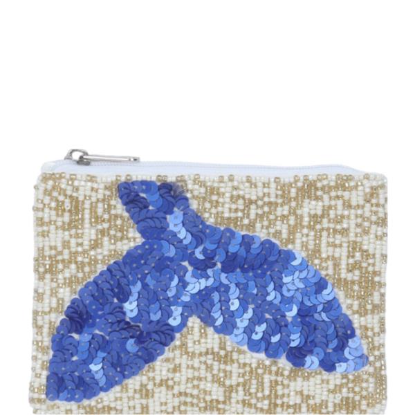 WHALE TAIL SEQUIN SEED BEAD COIN PURSE BAG