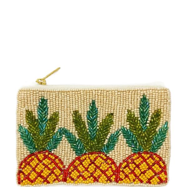 PINEAPPLE REPEAT GRAPHIC SEED BEAD COIN PURSE BAG