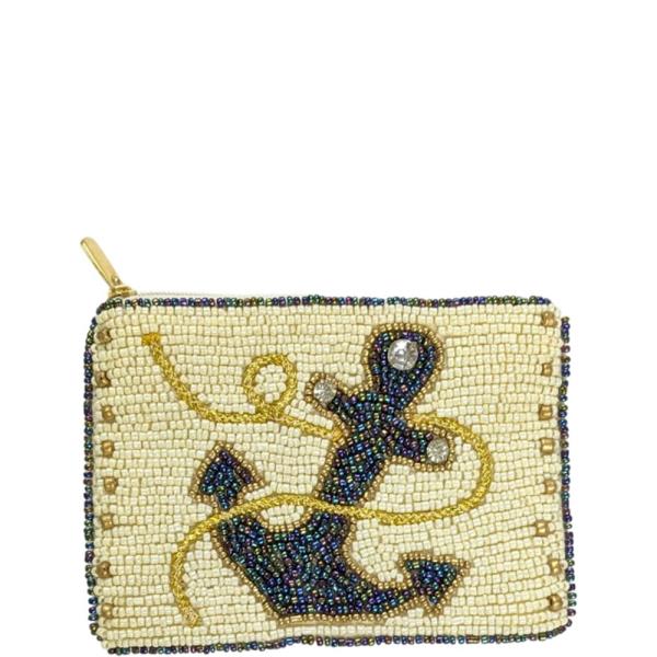 ANCHOR ROPE GRAPHIC SEED BEAD COIN PURSE BAG