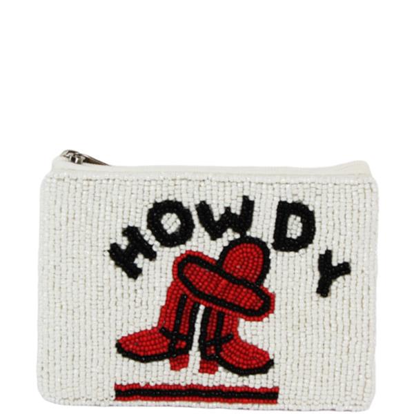 WESTERN HOWDY COWBOY HAT GRAPHIC SEED BEAD COIN PURSE BAG