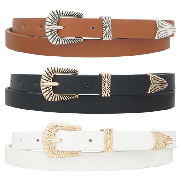 RIBBED WESTERN SKINNY TRIO BELT