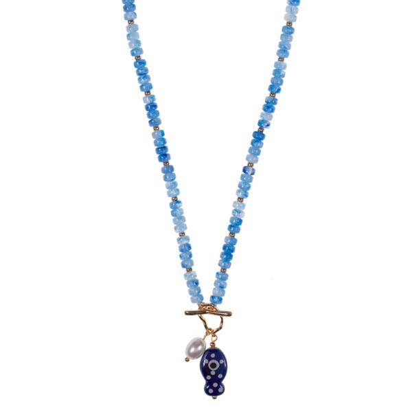 CREAMIC FISH  PENDANT  TOGGLE BEADED NECKLACE