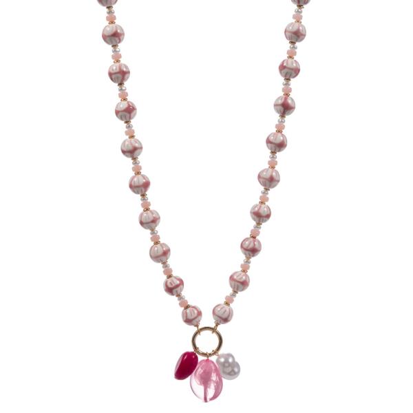 CERAMIC BEADS W/ PEARL AND RESIN BEADS CHARMS NECKLACE